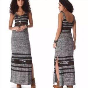Free People Hazy Daze Maxi Dress Sleeveless Lace Cutouts Slit Sides SMALL
